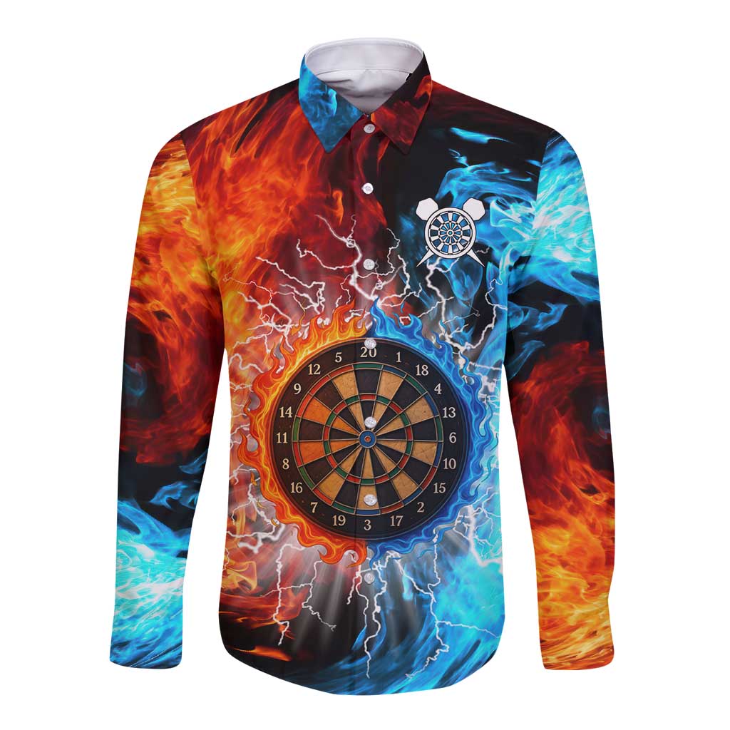 Custom Thunder Lightning Darts Long Sleeve Button Shirt Dartboard Water Fire - Wonder Print Shop