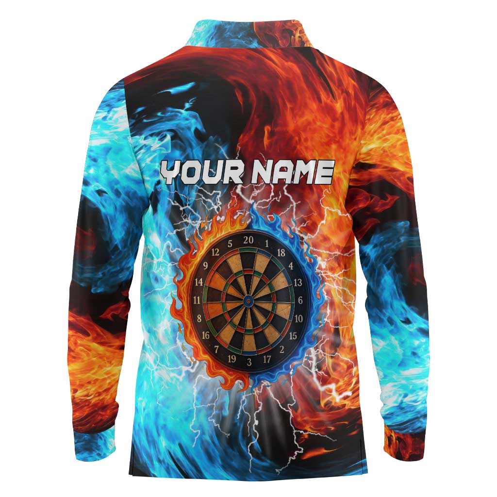 Custom Thunder Lightning Darts Long Sleeve Polo Shirt Dartboard Water Fire - Wonder Print Shop
