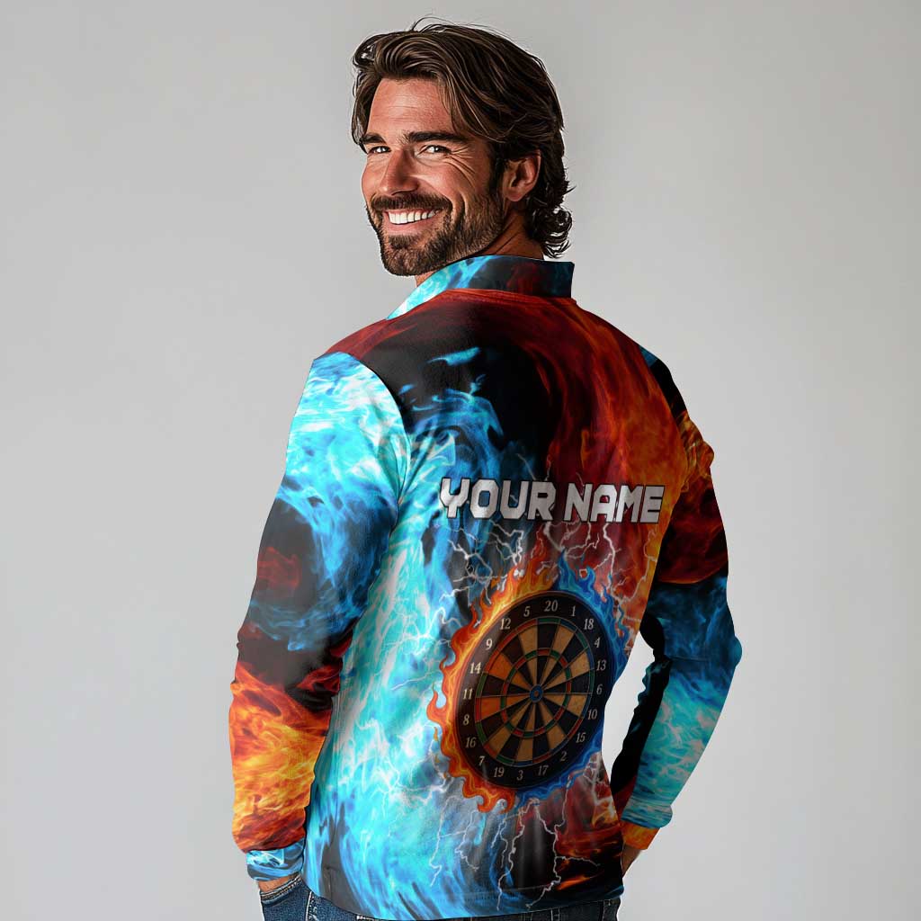 Custom Thunder Lightning Darts Long Sleeve Polo Shirt Dartboard Water Fire - Wonder Print Shop