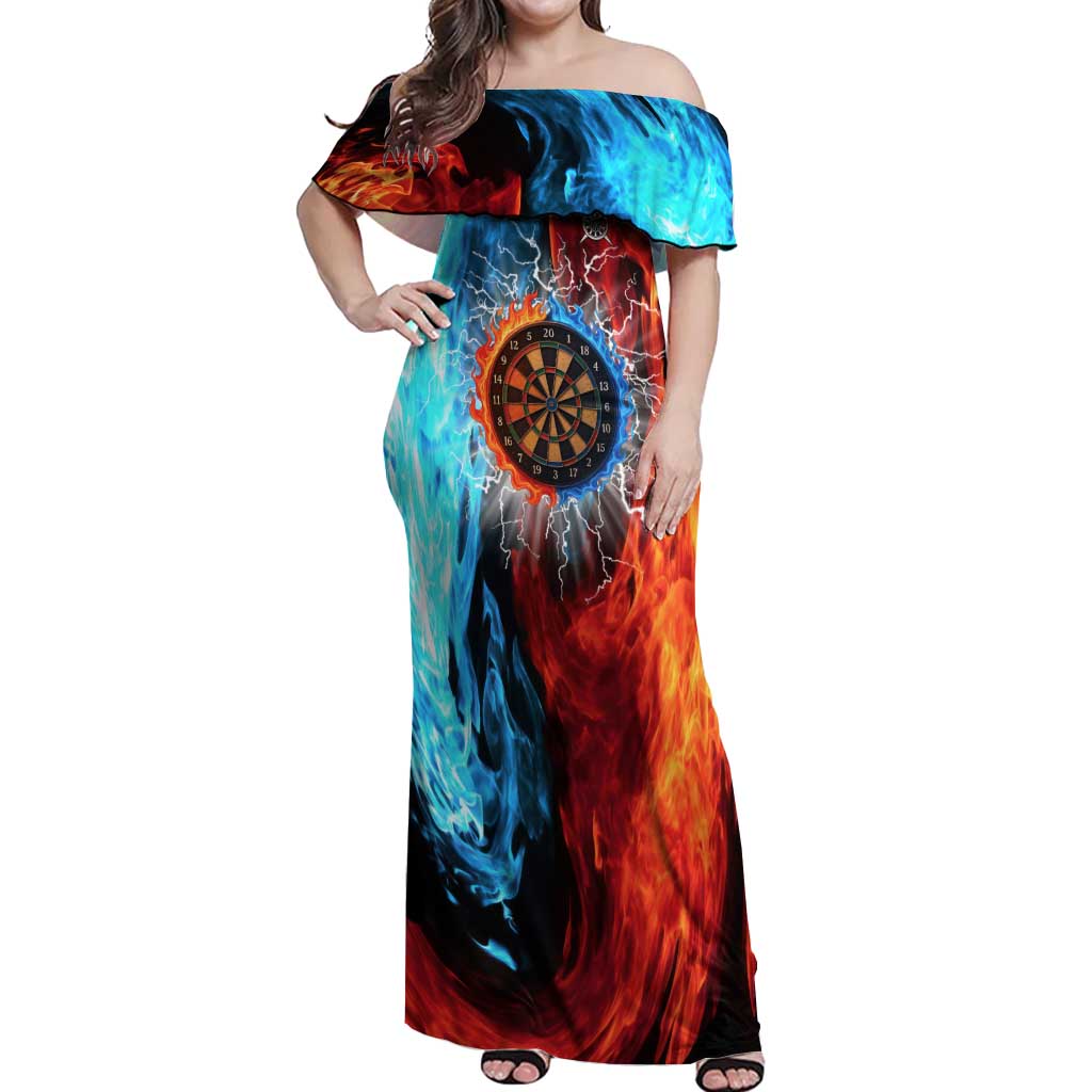 Custom Thunder Lightning Darts Off Shoulder Maxi Dress Dartboard Water Fire - Wonder Print Shop