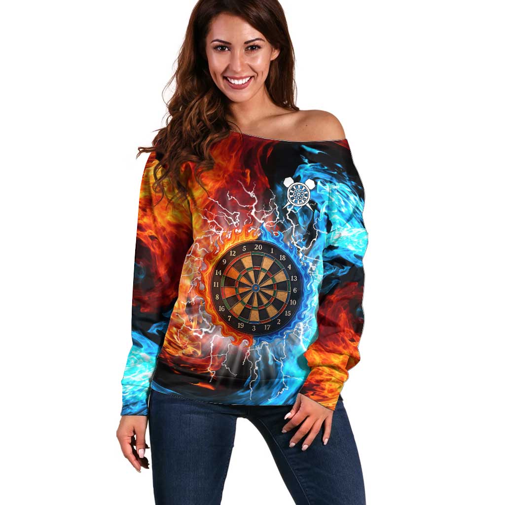 Custom Thunder Lightning Darts Off Shoulder Sweater Dartboard Water Fire - Wonder Print Shop
