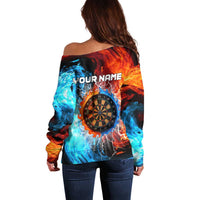 Custom Thunder Lightning Darts Off Shoulder Sweater Dartboard Water Fire - Wonder Print Shop