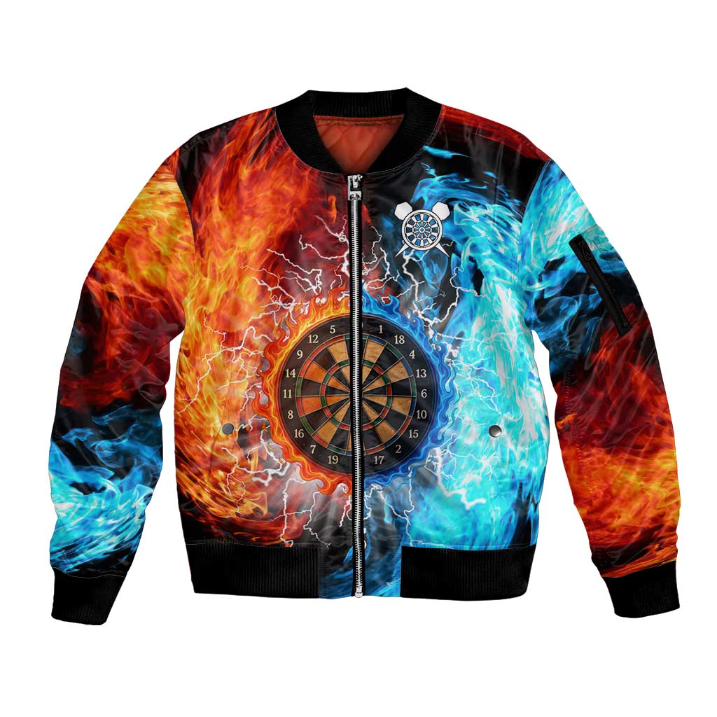 Custom Thunder Lightning Darts Sleeve Zip Bomber Jacket Dartboard Water Fire - Wonder Print Shop