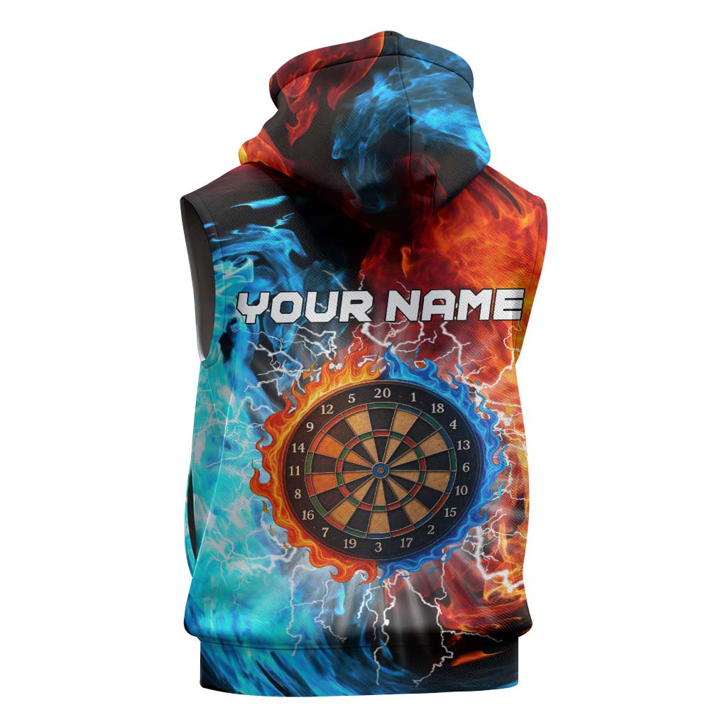 Custom Thunder Lightning Darts Sleeveless Hoodie Dartboard Water Fire - Wonder Print Shop