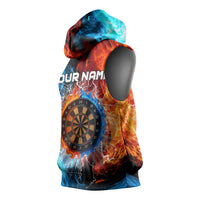 Custom Thunder Lightning Darts Sleeveless Hoodie Dartboard Water Fire - Wonder Print Shop