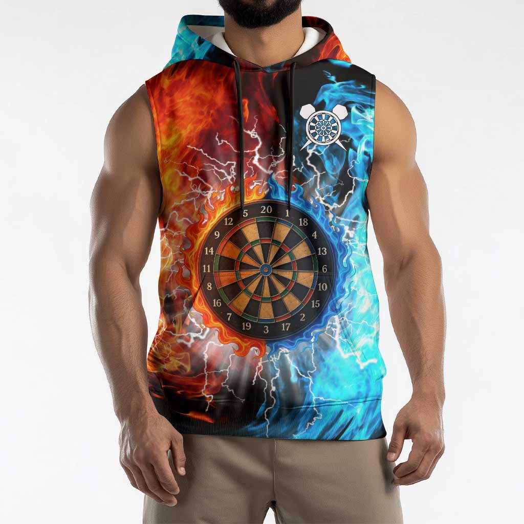 Custom Thunder Lightning Darts Sleeveless Hoodie Dartboard Water Fire - Wonder Print Shop