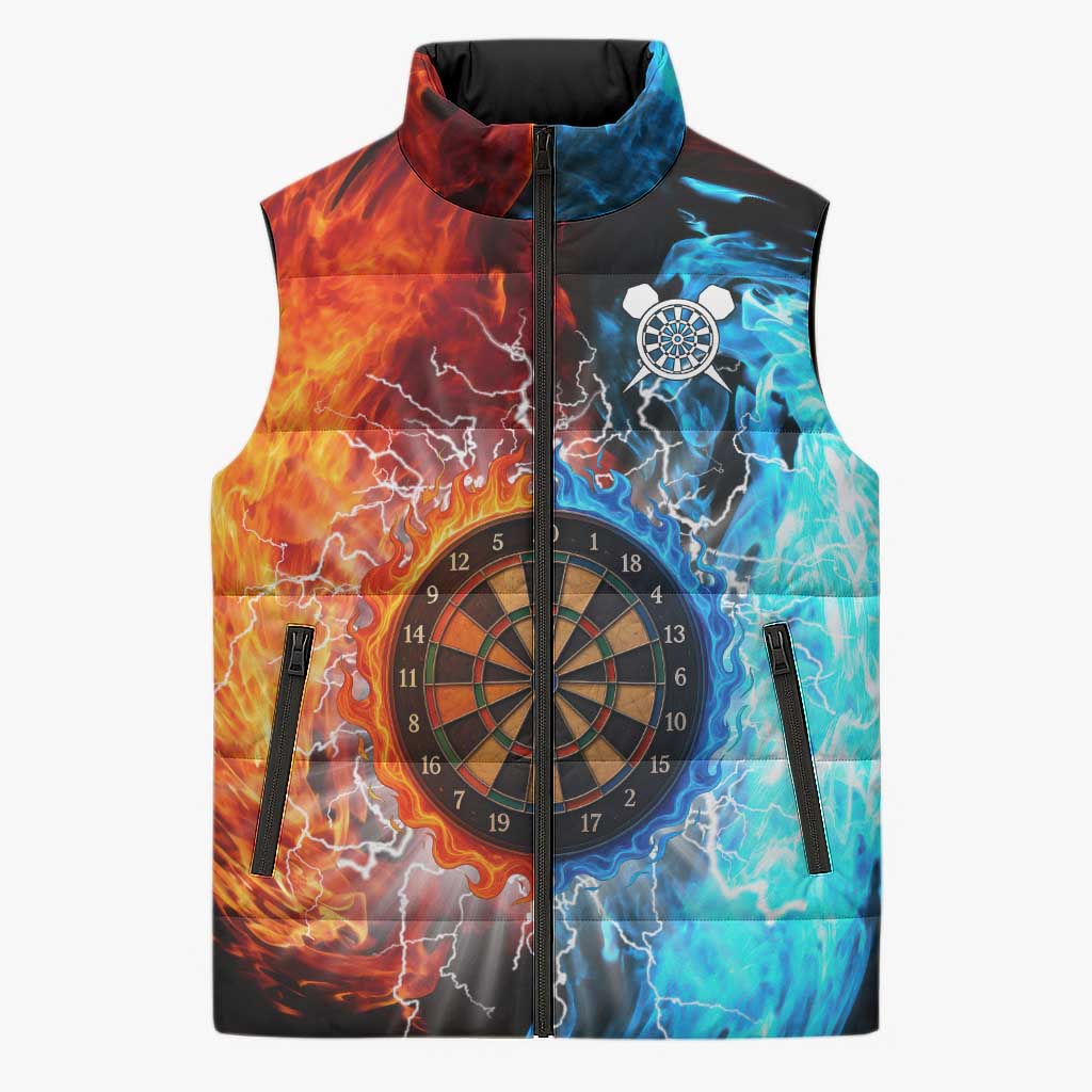 Custom Thunder Lightning Darts Sleeveless Puffer Jacket Dartboard Water Fire - Wonder Print Shop