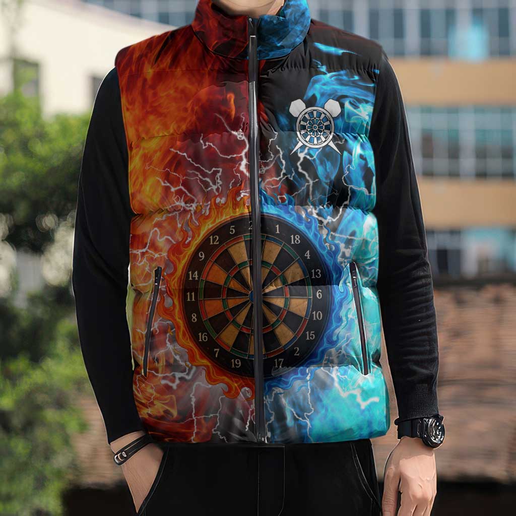Custom Thunder Lightning Darts Sleeveless Puffer Jacket Dartboard Water Fire - Wonder Print Shop