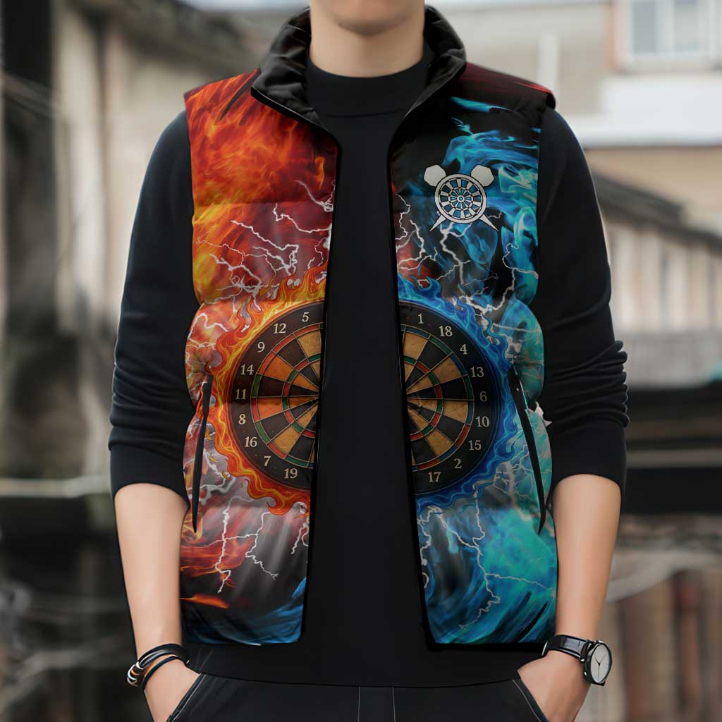 Custom Thunder Lightning Darts Sleeveless Puffer Jacket Dartboard Water Fire - Wonder Print Shop