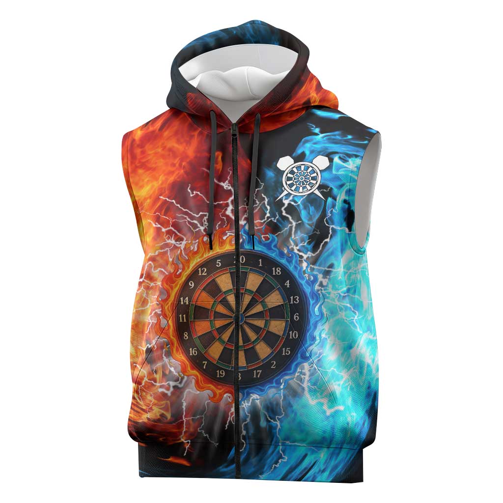 Custom Thunder Lightning Darts Sleeveless Zip Hoodie Dartboard Water Fire - Wonder Print Shop