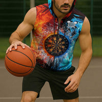 Custom Thunder Lightning Darts Sleeveless Zip Hoodie Dartboard Water Fire - Wonder Print Shop