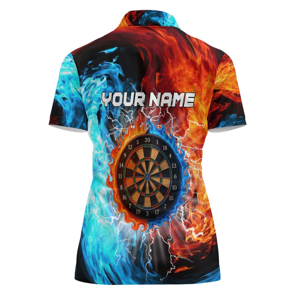 Custom Thunder Lightning Darts Women Polo Shirt Dartboard Water Fire - Wonder Print Shop