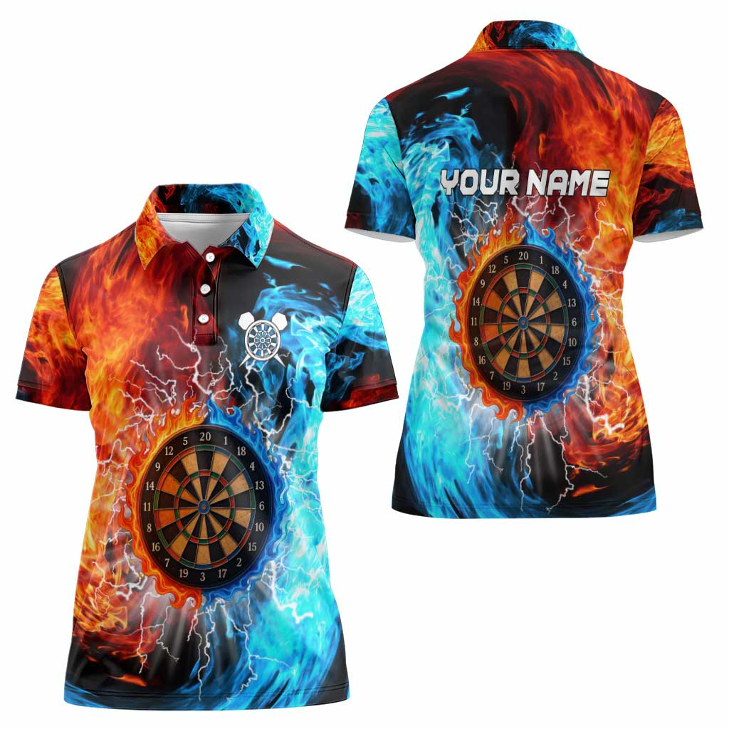 Custom Thunder Lightning Darts Women Polo Shirt Dartboard Water Fire - Wonder Print Shop