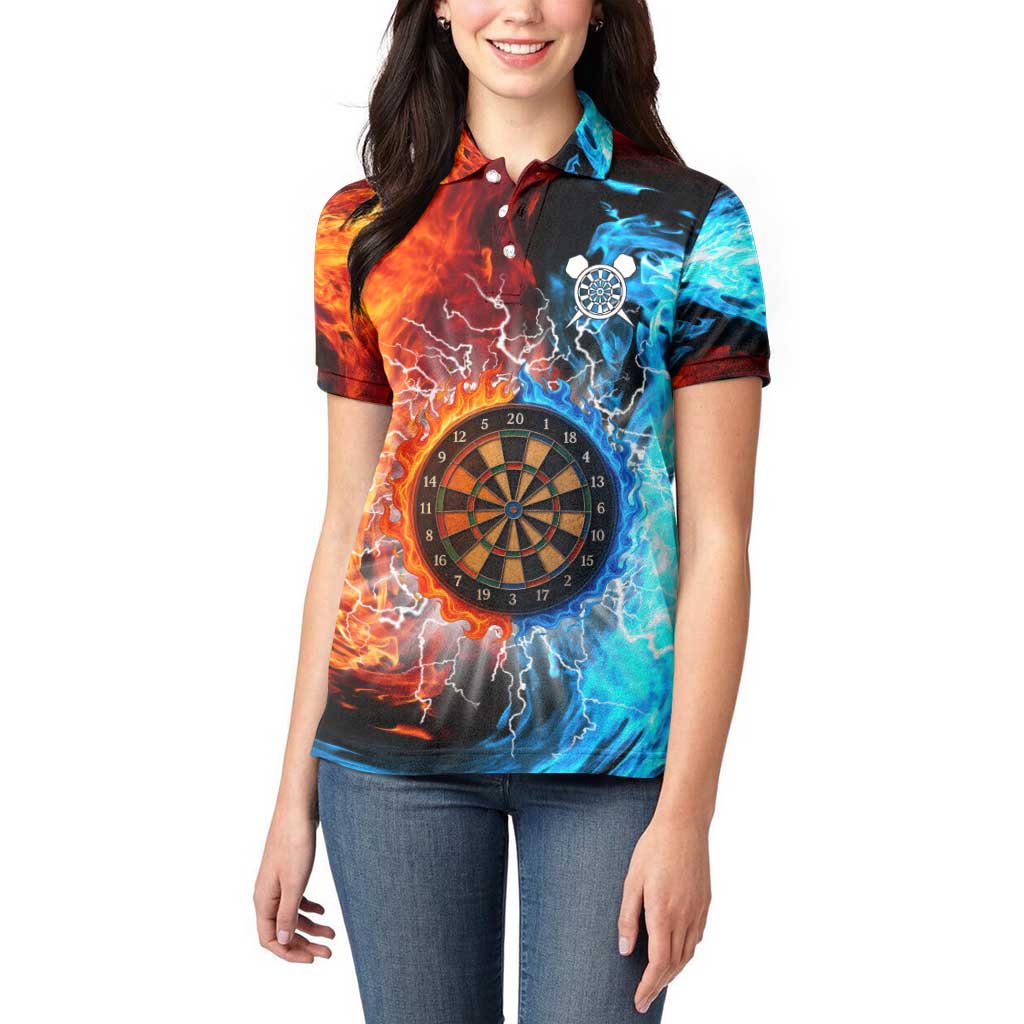 Custom Thunder Lightning Darts Women Polo Shirt Dartboard Water Fire - Wonder Print Shop
