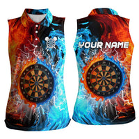 Custom Thunder Lightning Darts Women Sleeveless Polo Shirt Dartboard Water Fire - Wonder Print Shop