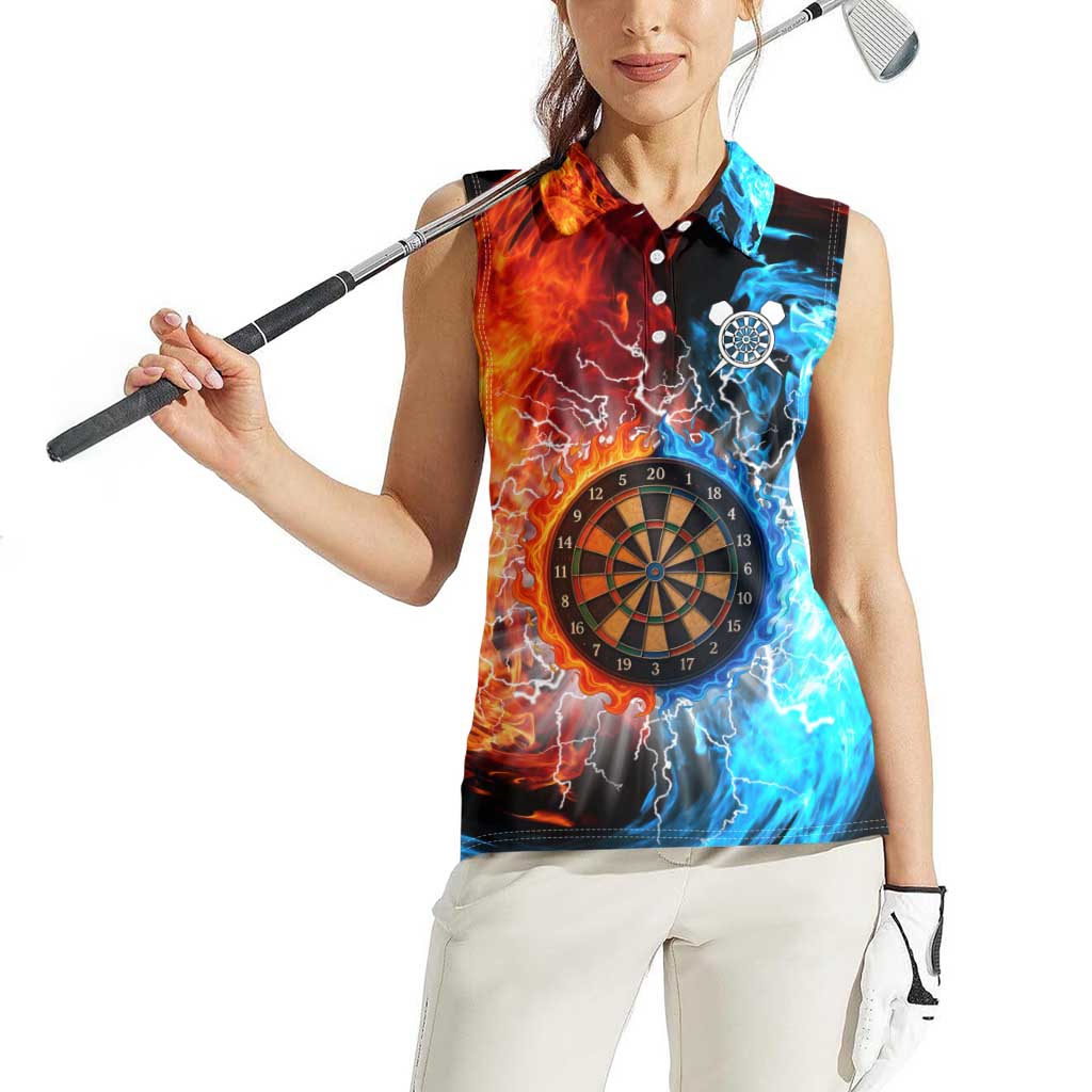 Custom Thunder Lightning Darts Women Sleeveless Polo Shirt Dartboard Water Fire - Wonder Print Shop