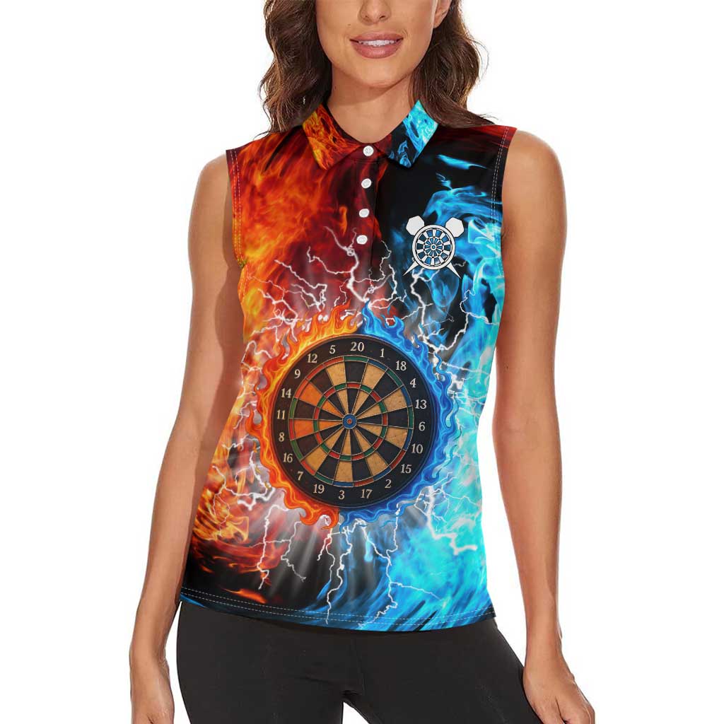 Custom Thunder Lightning Darts Women Sleeveless Polo Shirt Dartboard Water Fire - Wonder Print Shop