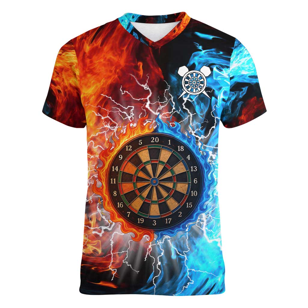 Custom Thunder Lightning Darts Women V-Neck T-Shirt Dartboard Water Fire - Wonder Print Shop