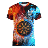 Custom Thunder Lightning Darts Women V-Neck T-Shirt Dartboard Water Fire - Wonder Print Shop