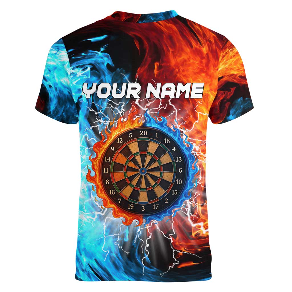 Custom Thunder Lightning Darts Women V-Neck T-Shirt Dartboard Water Fire - Wonder Print Shop