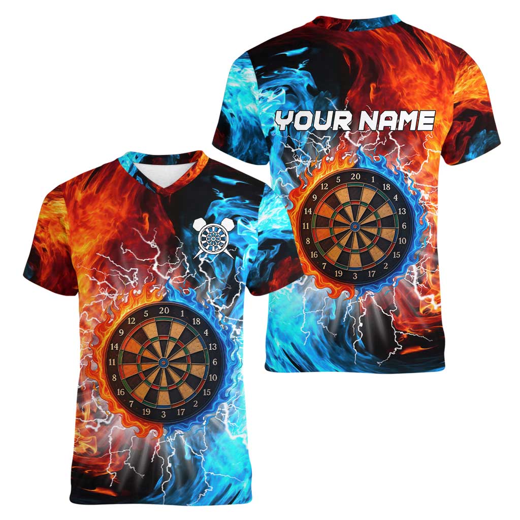 Custom Thunder Lightning Darts Women V-Neck T-Shirt Dartboard Water Fire - Wonder Print Shop