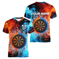Custom Thunder Lightning Darts Women V-Neck T-Shirt Dartboard Water Fire - Wonder Print Shop