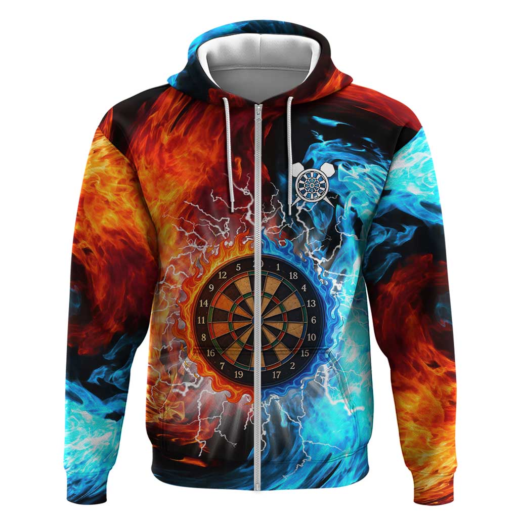 Custom Thunder Lightning Darts Zip Hoodie Dartboard Water Fire - Wonder Print Shop
