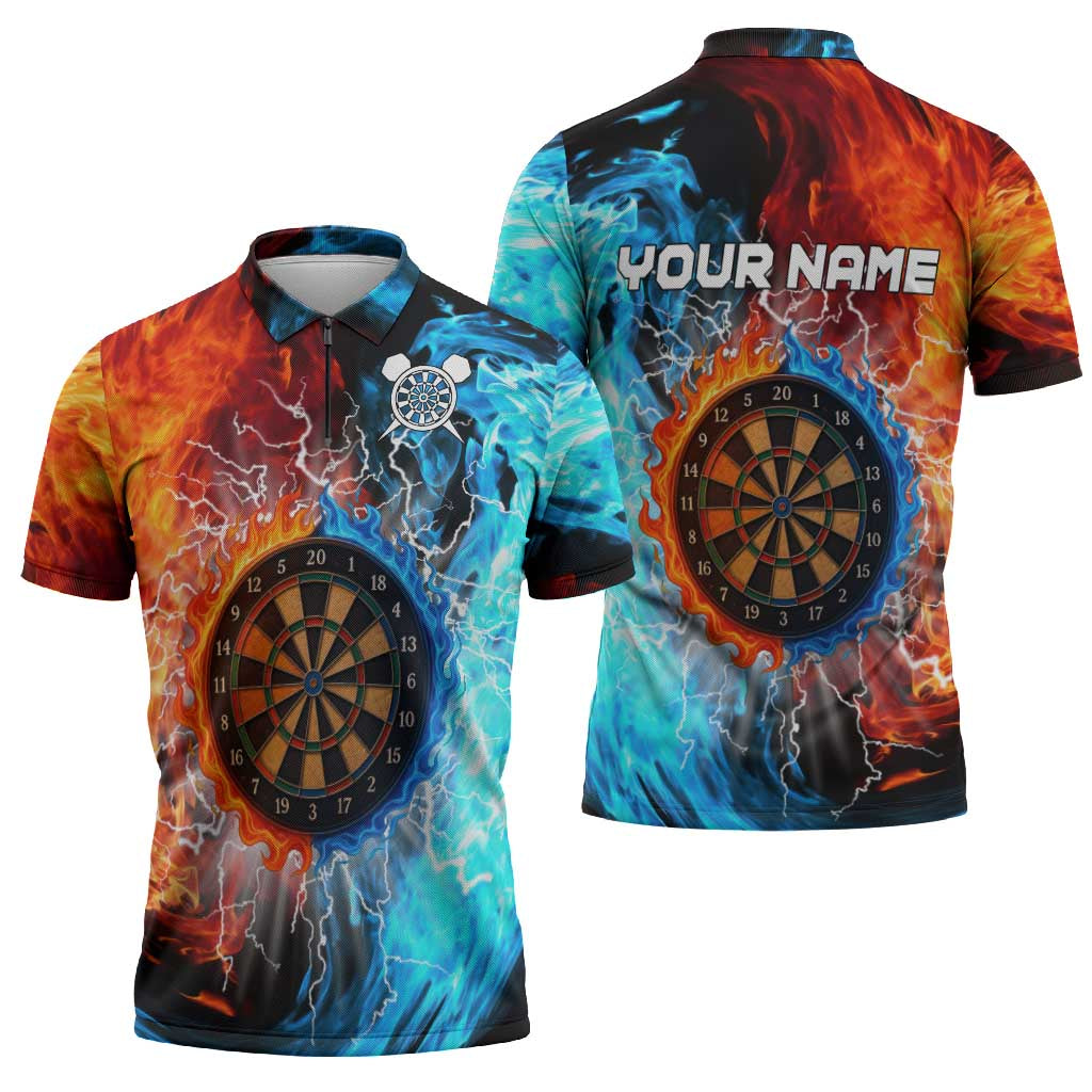 Custom Thunder Lightning Darts Zipper Polo Shirt Dartboard Water Fire - Wonder Print Shop