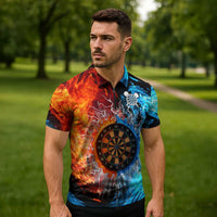 Custom Thunder Lightning Darts Zipper Polo Shirt Dartboard Water Fire - Wonder Print Shop