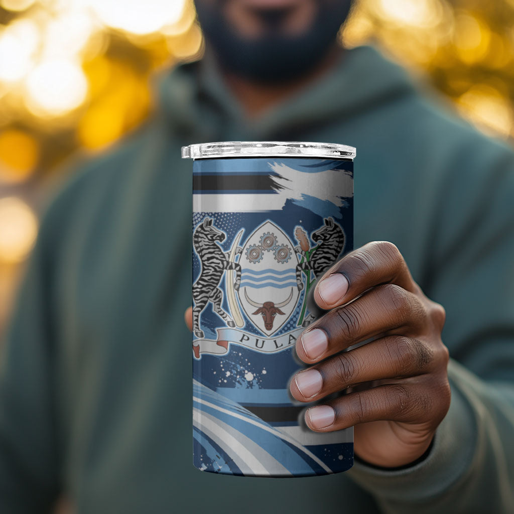 Botswana Independence Day 4 in 1 Can Cooler Tumbler Raised Fist Map Graphic With National Coat Of Arms