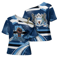 Botswana Independence Day Cross Shoulder Shirt Raised Fist Map Graphic With National Coat Of Arms