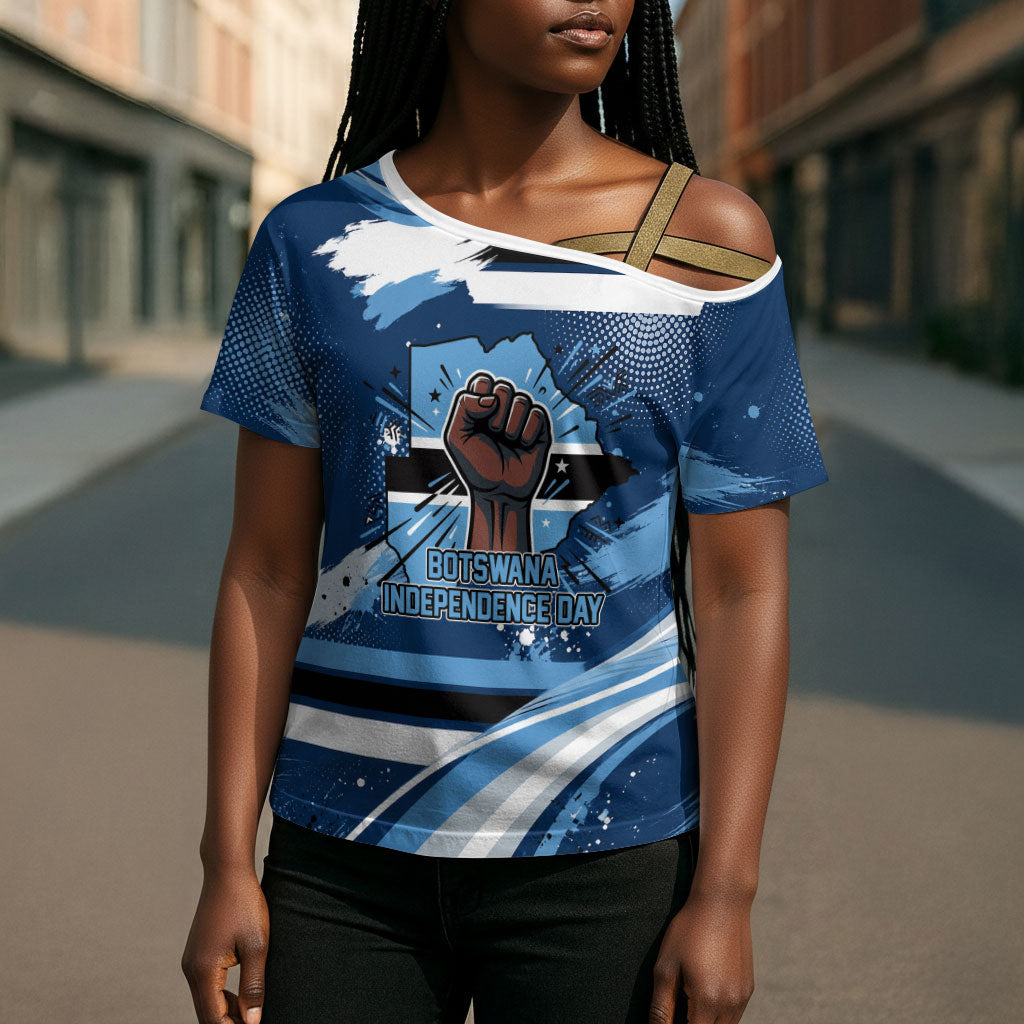 Botswana Independence Day Cross Shoulder Shirt Raised Fist Map Graphic With National Coat Of Arms