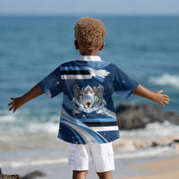 Botswana Independence Day Kid Hawaiian Shirt Raised Fist Map Graphic With National Coat Of Arms