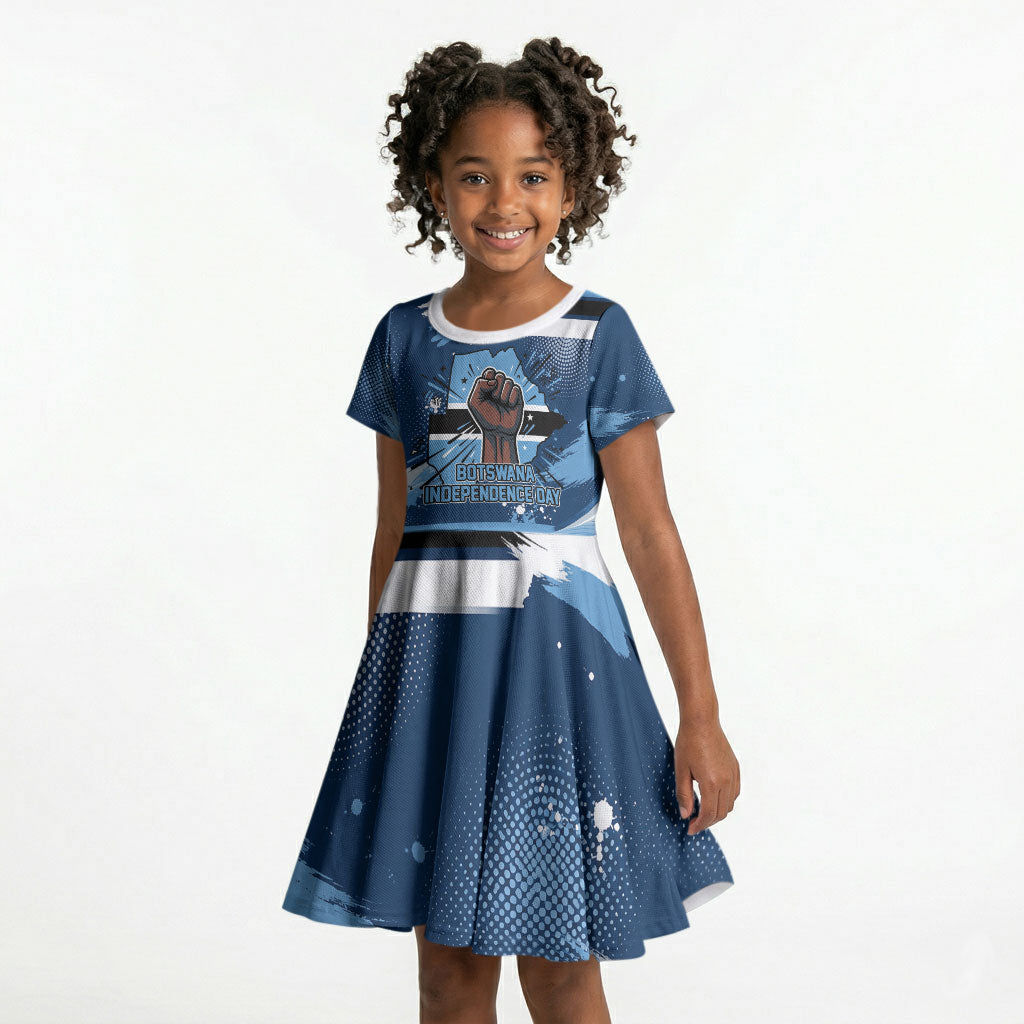 Botswana Independence Day Kid Short Sleeve Dress Raised Fist Map Graphic With National Coat Of Arms