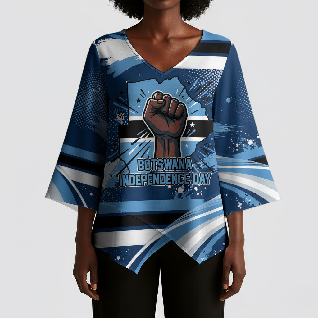 Botswana Independence Day Kimono Sleeve Blouse Raised Fist Map Graphic With National Coat Of Arms