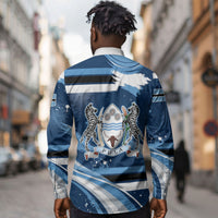 Botswana Independence Day Long Sleeve Button Shirt Raised Fist Map Graphic With National Coat Of Arms