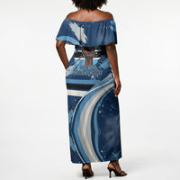 Botswana Independence Day Off Shoulder Maxi Dress Raised Fist Map Graphic With National Coat Of Arms