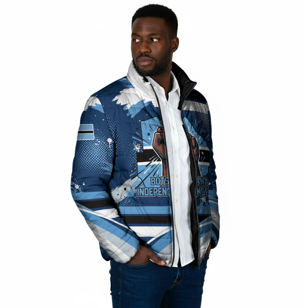 Botswana Independence Day Padded Jacket Raised Fist Map Graphic With National Coat Of Arms