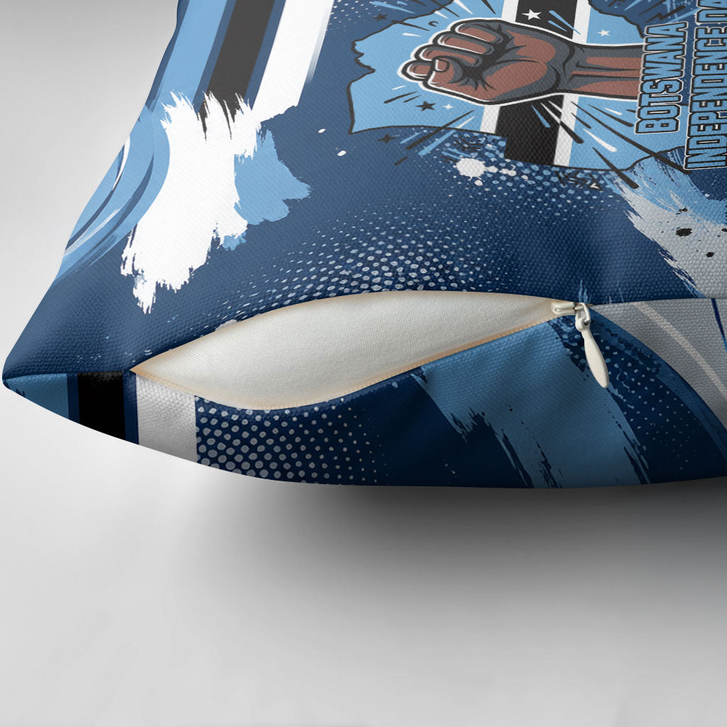 Botswana Independence Day Pillow Cover Raised Fist Map Graphic With National Coat Of Arms
