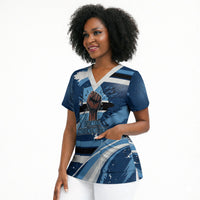 Botswana Independence Day Scrub Top Raised Fist Map Graphic With National Coat Of Arms