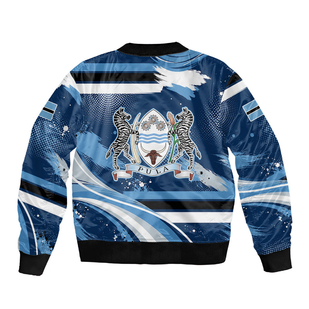Botswana Independence Day Sleeve Zip Bomber Jacket Raised Fist Map Graphic With National Coat Of Arms
