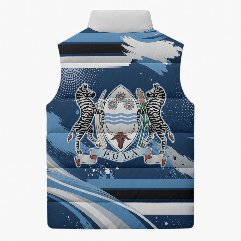 Botswana Independence Day Sleeveless Puffer Jacket Raised Fist Map Graphic With National Coat Of Arms