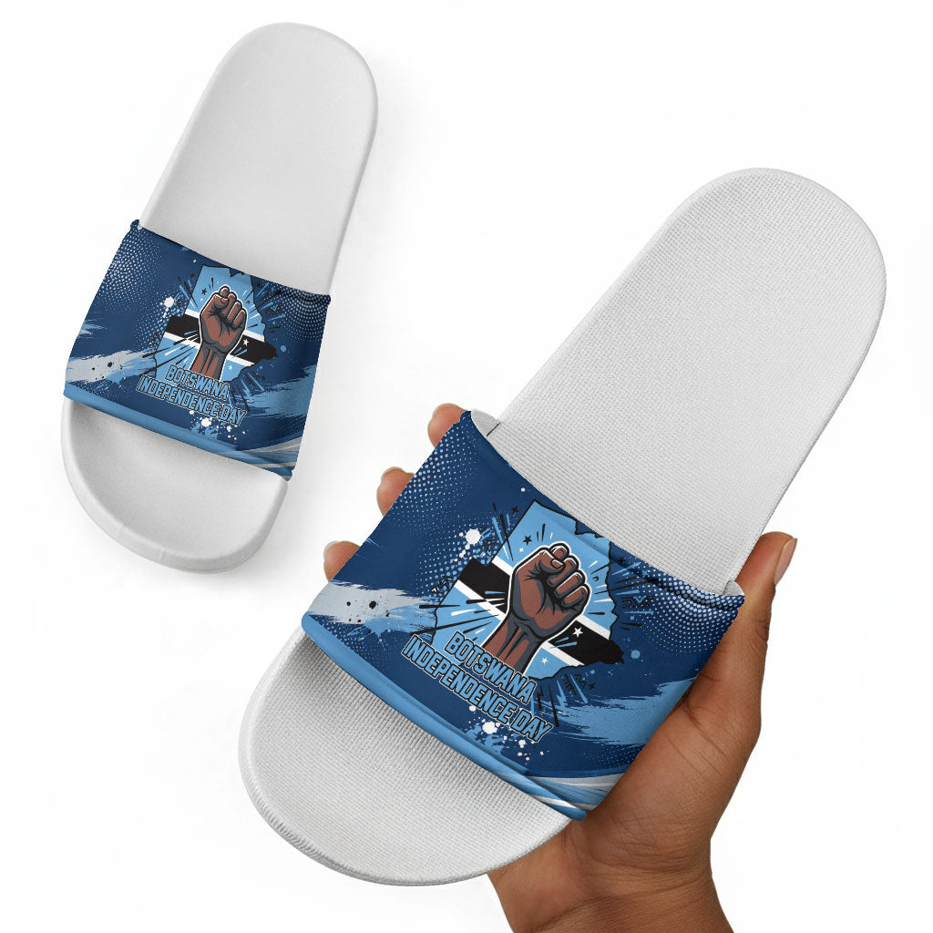 Botswana Independence Day Slide Sandals Raised Fist Map Graphic With National Coat Of Arms