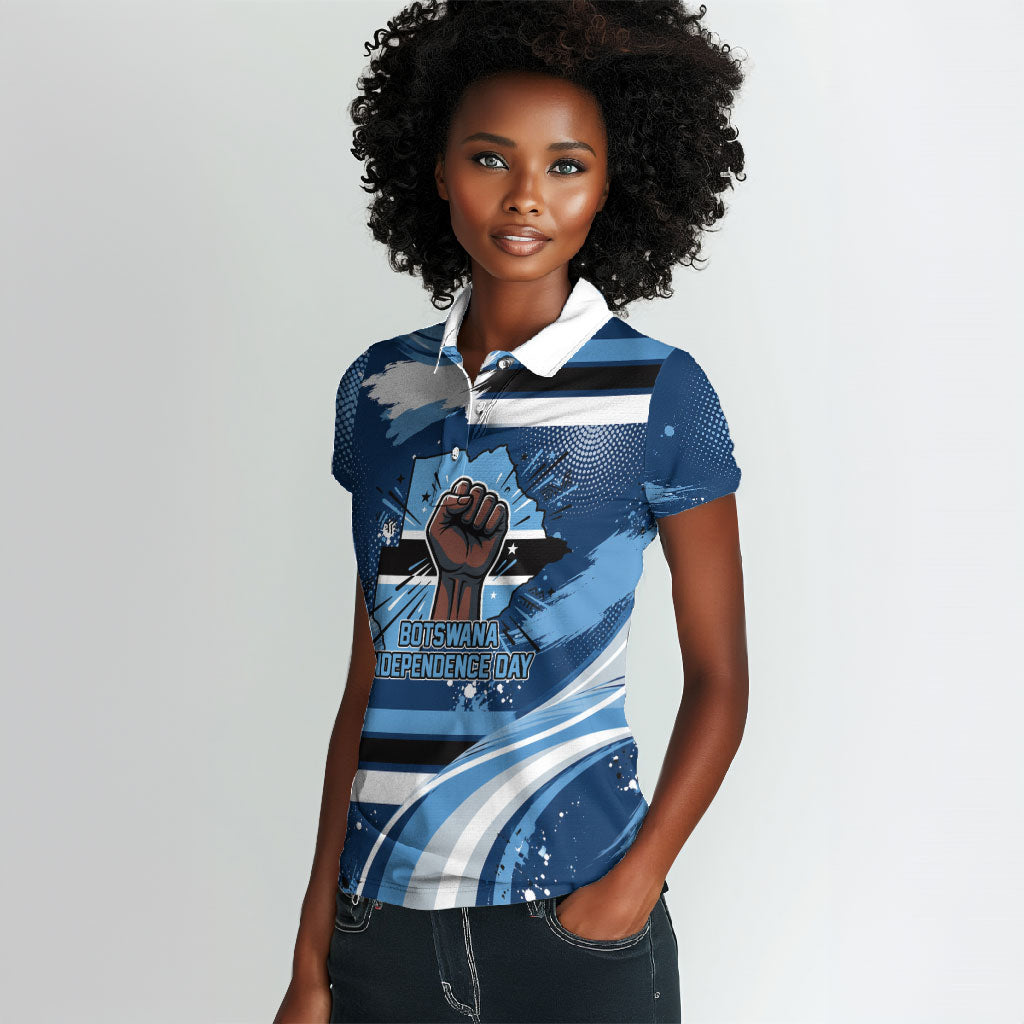 Botswana Independence Day Women Polo Shirt Raised Fist Map Graphic With National Coat Of Arms