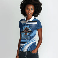 Botswana Independence Day Women Polo Shirt Raised Fist Map Graphic With National Coat Of Arms