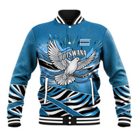 Botswana Independence Day Baseball Jacket Flying Dove Graphic Zebra Portrait Flag Map