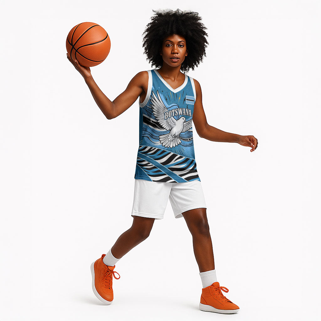 Botswana Independence Day Basketball Jersey Flying Dove Graphic Zebra Portrait Flag Map
