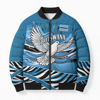 Botswana Independence Day Bomber Puffer Jacket Flying Dove Graphic Zebra Portrait Flag Map