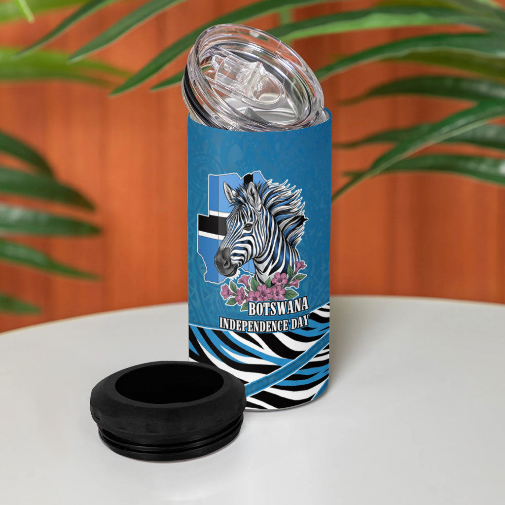 Botswana Independence Day 4 in 1 Can Cooler Tumbler Flying Dove Graphic Zebra Portrait Flag Map