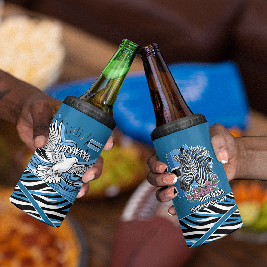 Botswana Independence Day 4 in 1 Can Cooler Tumbler Flying Dove Graphic Zebra Portrait Flag Map